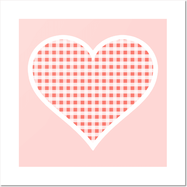 Coral and White Gingham Heart Wall Art by bumblefuzzies